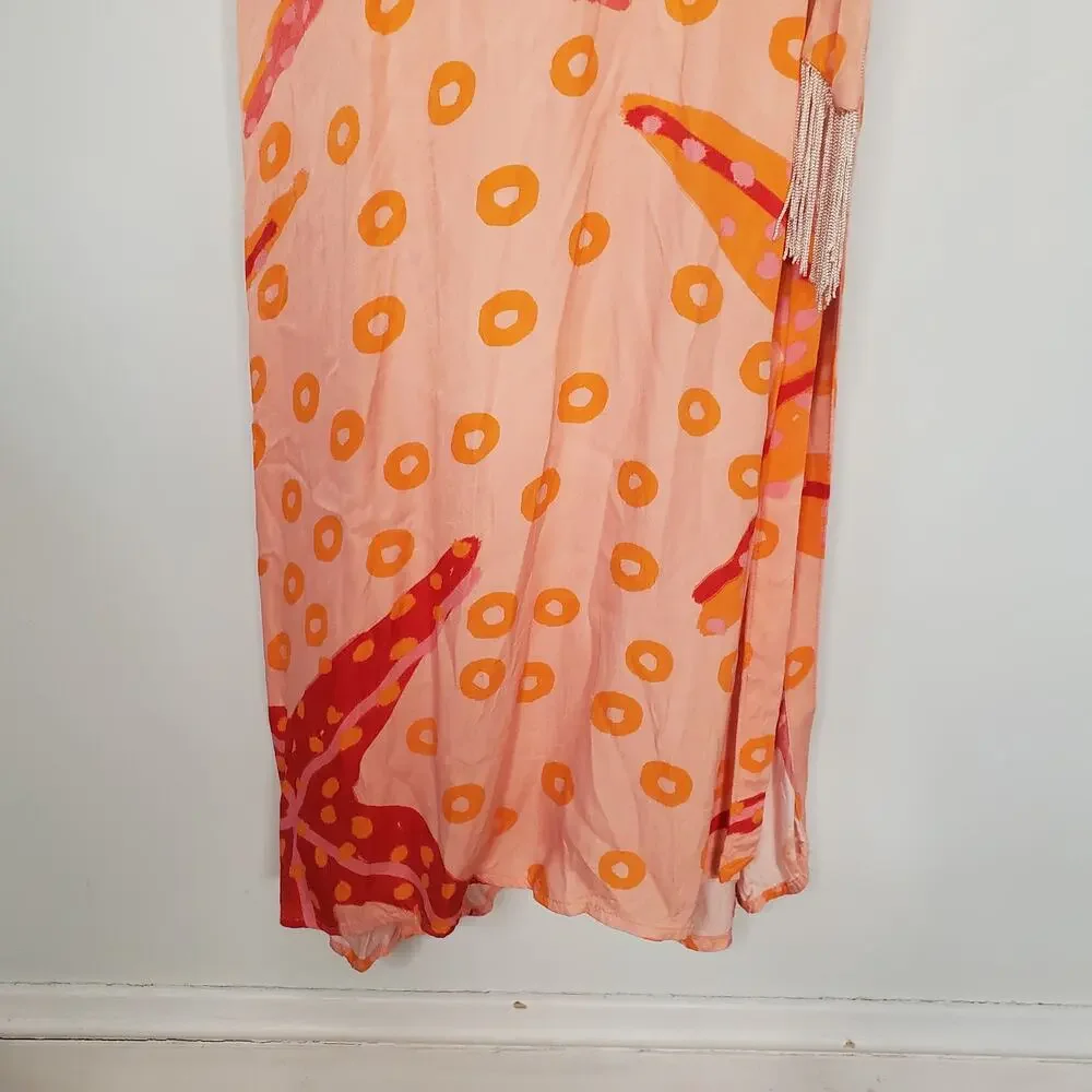 Farm Rio Anthropologie One Shoulder Starfish Maxi Dress Orange Pink Size Large - Picture 6 of 11